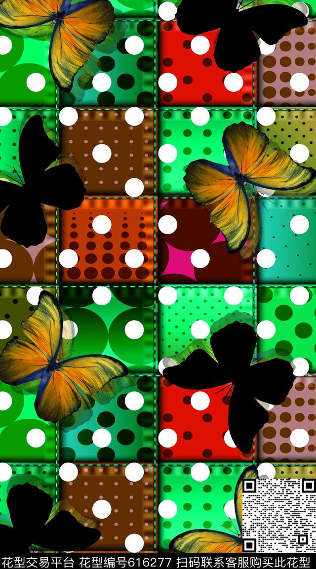 M9837-1.jpg - 616277 - 几何 波点 蝴蝶 - 数码印花花型 － 女装花型设计 － 瓦栏