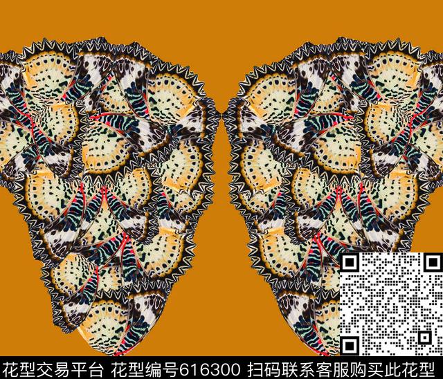 蝴蝶--黄底.tif - 616300 - 蝴蝶 纹理 动物集结 - 数码印花花型 － 女装花型设计 － 瓦栏