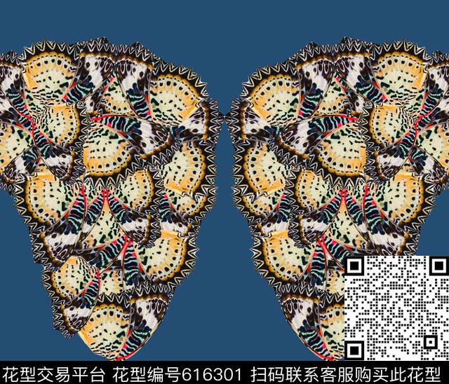 蝴蝶--蓝底.tif - 616301 - 蝴蝶 纹理 动物集结 - 数码印花花型 － 女装花型设计 － 瓦栏
