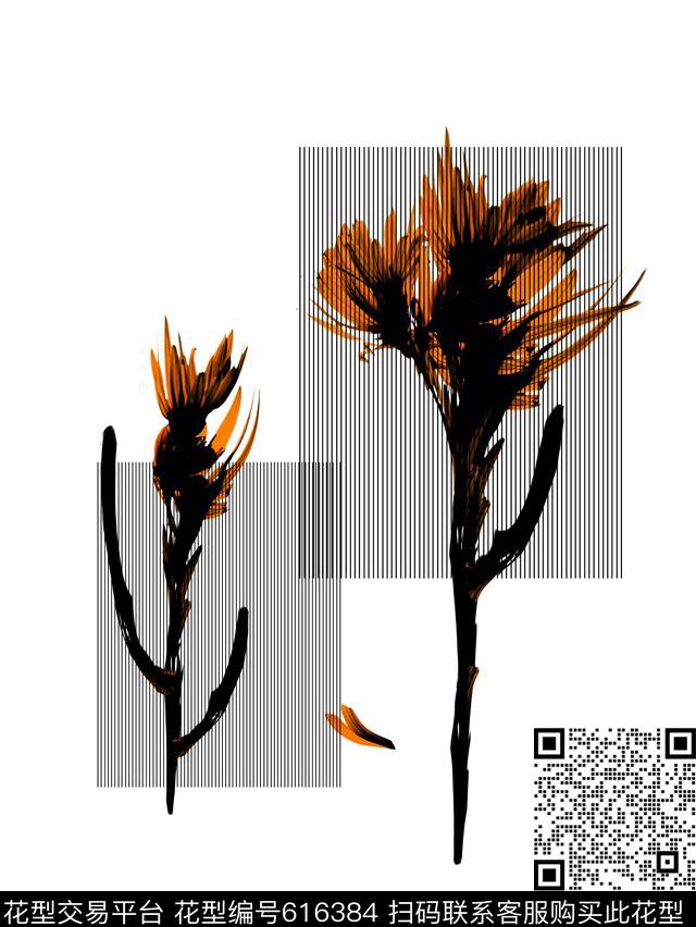 向日葵.jpg - 616384 - 纪梵希GIVENCHY风格 抽象艺术化向日葵 线条 - 数码印花花型 － 男装花型设计 － 瓦栏