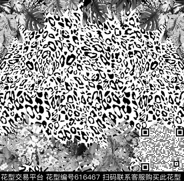 豹纹树林图案.jpg - 616467 - 黑白豹纹热带树叶印花 - 数码印花花型 － 女装花型设计 － 瓦栏