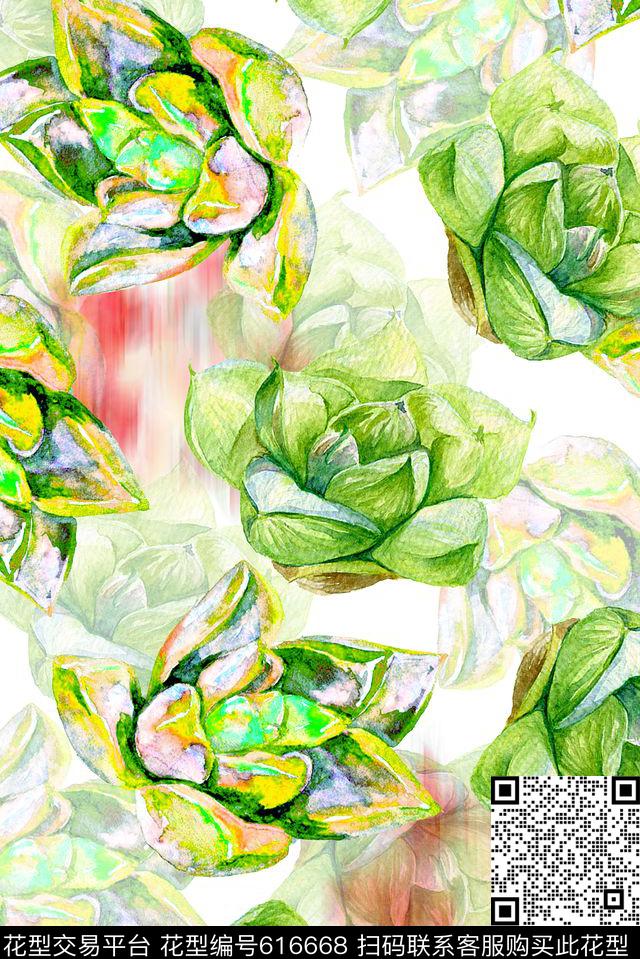 493a-1.jpg - 616668 - 手绘水彩植物印花 抽象植物印花 时尚清爽艳丽女装印花 - 数码印花花型 － 女装花型设计 － 瓦栏