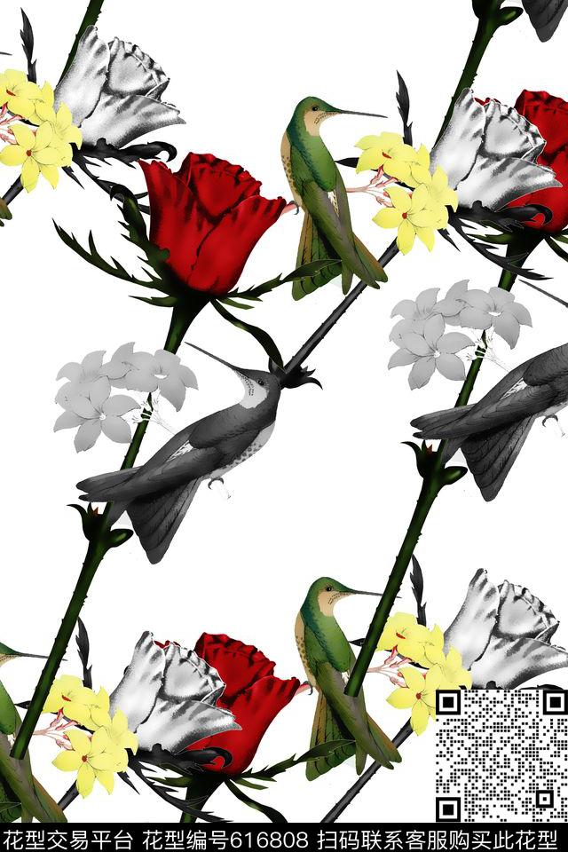 01-3.tif - 616808 - 天堂鸟 - 数码印花花型 － 女装花型设计 － 瓦栏