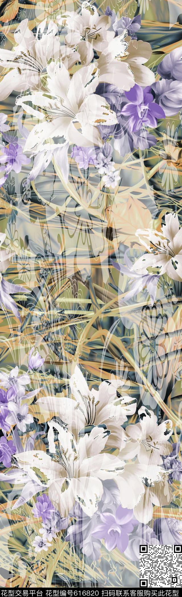 002.jpg - 616820 - 抽象花卉 抽象图案 抽象长巾 - 数码印花花型 － 长巾花型设计 － 瓦栏