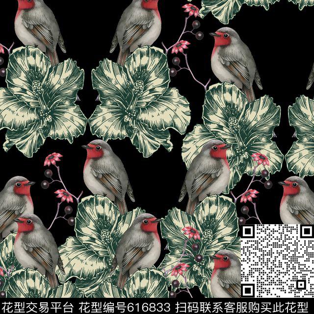 01-4.tif - 616833 - 鸟 - 数码印花花型 － 女装花型设计 － 瓦栏