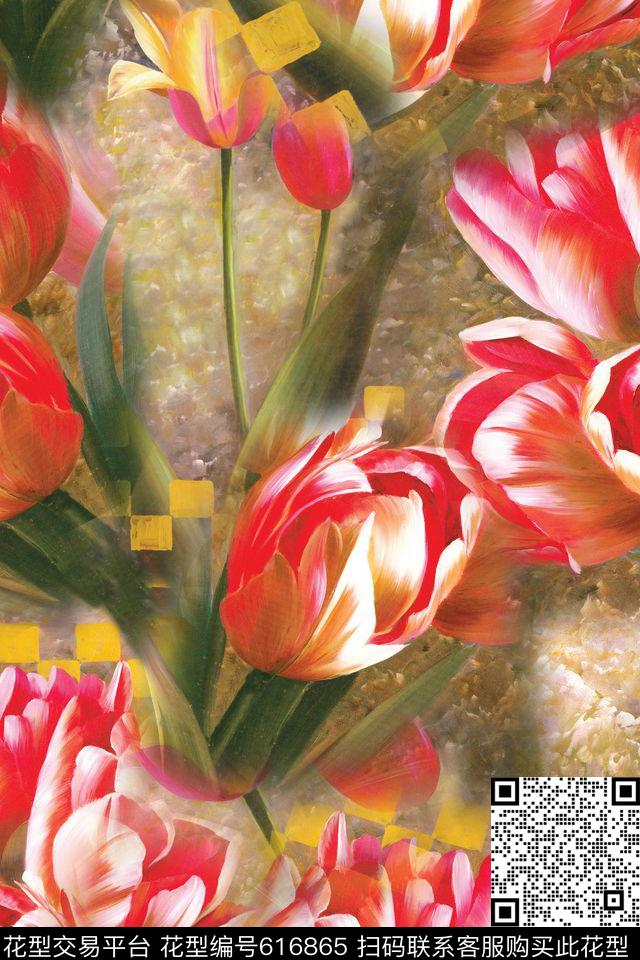 FY0109.jpg - 616865 - 玫瑰 花朵 花卉 - 数码印花花型 － 女装花型设计 － 瓦栏
