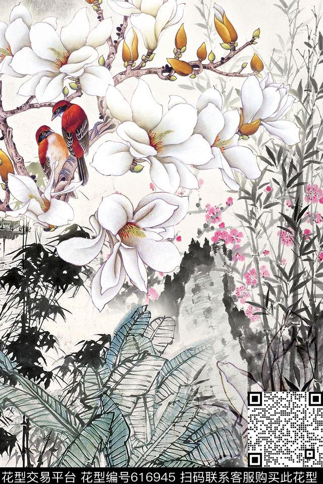 60.jpg - 616945 - 中国风定位花 国画花卉 牡丹 - 数码印花花型 － 女装花型设计 － 瓦栏