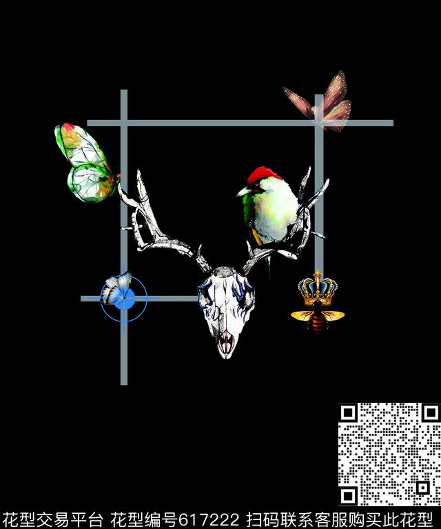 蝶鸟1.jpg - 617222 - 大牌 Fei-男装 鸟 - 数码印花花型 － 男装花型设计 － 瓦栏