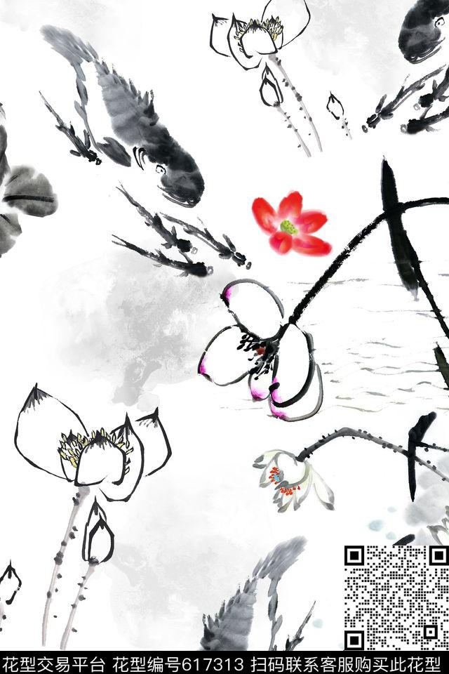 x-0232.jpg - 617313 - 民族风 中国风 水墨 - 数码印花花型 － 女装花型设计 － 瓦栏