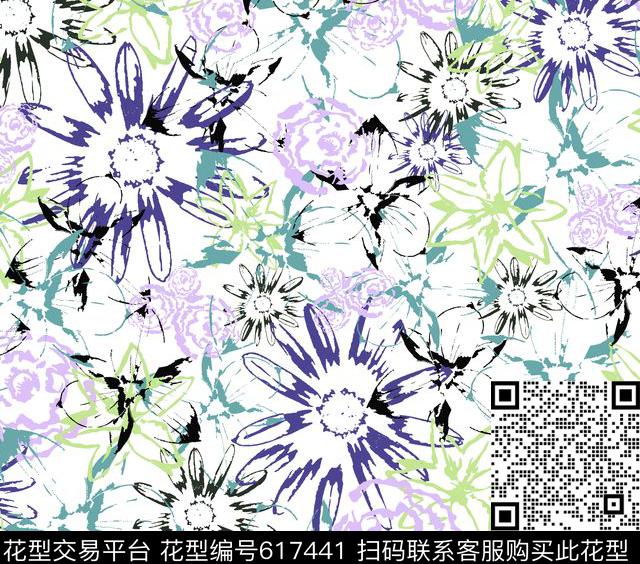11Z.jpg - 617441 - 简笔细线条花卉i 素雅 - 数码印花花型 － 女装花型设计 － 瓦栏