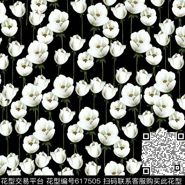 白花.jpg - 617505 - 大花 兰花 花朵 - 数码印花花型 － 女装花型设计 － 瓦栏