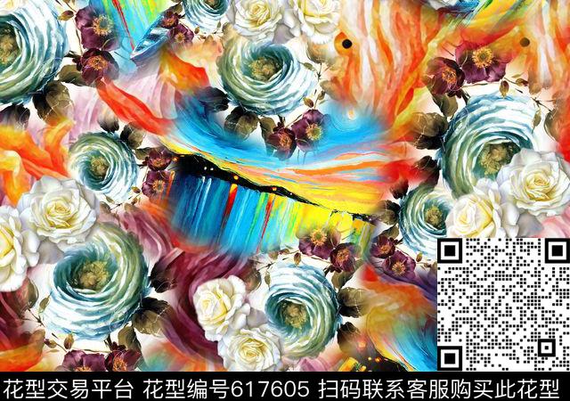 60002-炫彩花朵.tif - 617605 - 花卉 抽象图 - 数码印花花型 － 女装花型设计 － 瓦栏