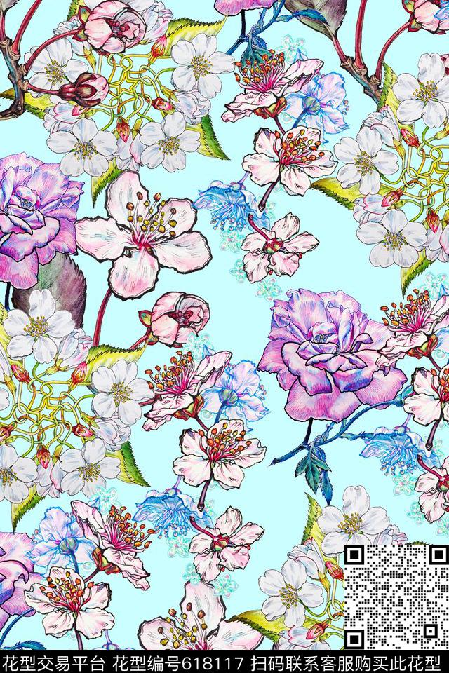17.jpg - 618117 - 花卉 花朵 碎花 - 数码印花花型 － 女装花型设计 － 瓦栏