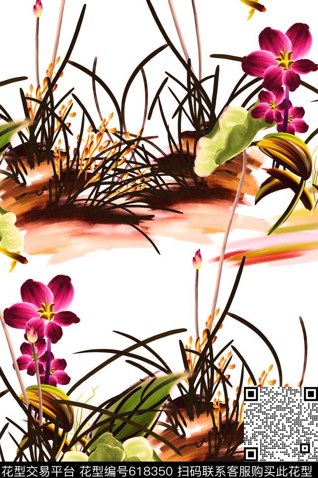 中国风抽象油画KK8粉红.jpg - 618350 - 手绘 时尚女装 抽象油画 - 数码印花花型 － 女装花型设计 － 瓦栏