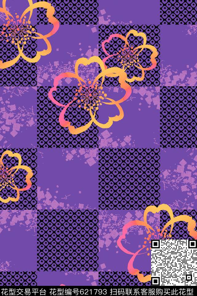 日本.jpg - 621793 - 花朵 花卉 几何 - 数码印花花型 － 女装花型设计 － 瓦栏
