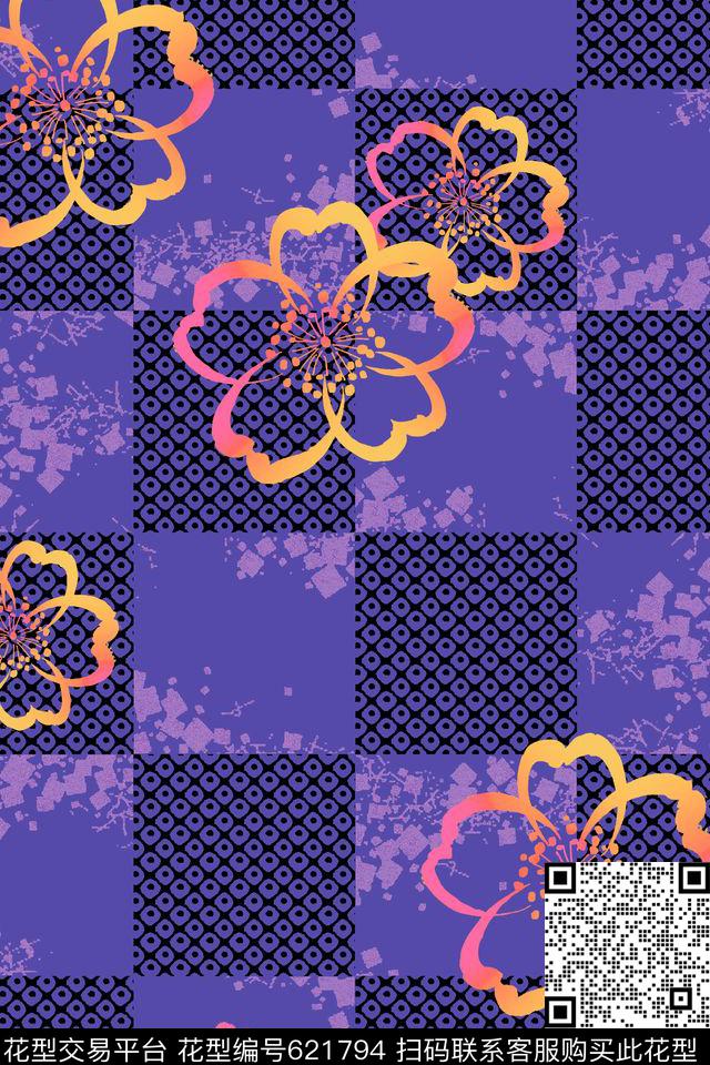 日本2.jpg - 621794 - 花朵 花卉 几何 - 数码印花花型 － 女装花型设计 － 瓦栏