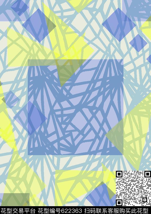 花1 B版.tif - 622363 - 线条 色块 不规则几何 - 数码印花花型 － 窗帘花型设计 － 瓦栏
