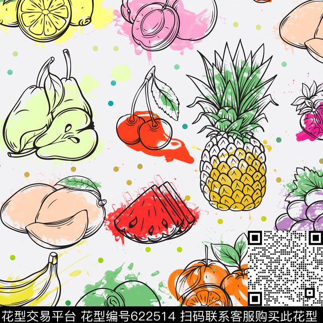 艺术水果.jpg - 622514 - 女装 沙发布 水果 - 传统印花花型 － 女装花型设计 － 瓦栏