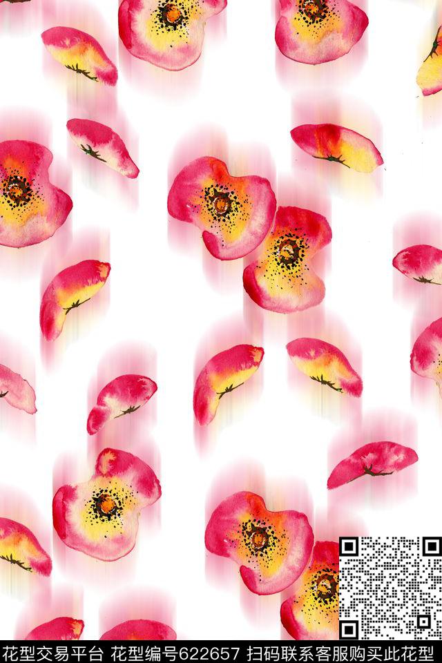 水彩花卉模糊.jpg - 622657 - 清新 罂粟花 花朵 - 数码印花花型 － 女装花型设计 － 瓦栏