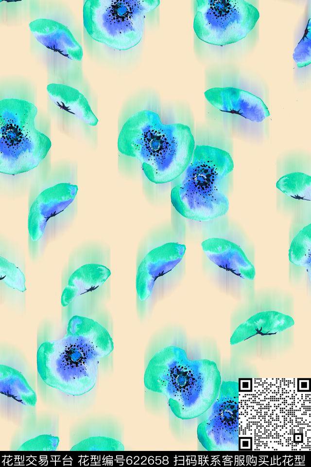 水彩花卉模糊2.jpg - 622658 - 清新 罂粟花 花朵 - 数码印花花型 － 女装花型设计 － 瓦栏