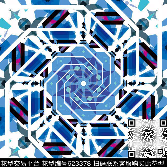 bz9.jpg - 623378 - 配在简单的几何图像上 数码感觉 现代 - 数码印花花型 － 方巾花型设计 － 瓦栏