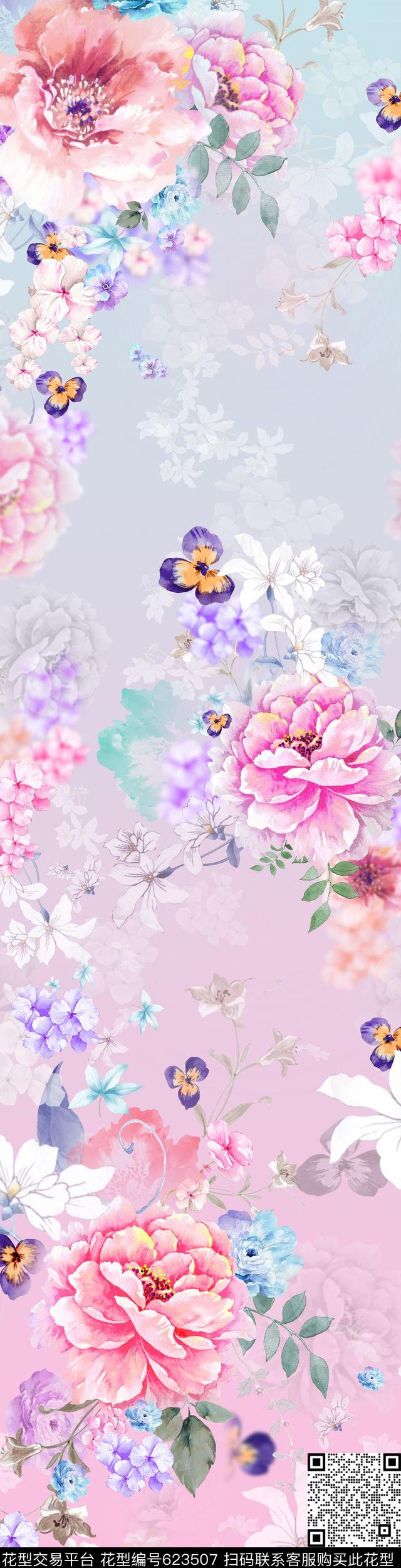 2.jpg - 623507 - 手绘 水彩 花卉 - 传统印花花型 － 床品花型设计 － 瓦栏