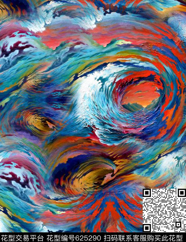 128.jpg - 625290 - 油画 抽象 海浪 - 数码印花花型 － 女装花型设计 － 瓦栏