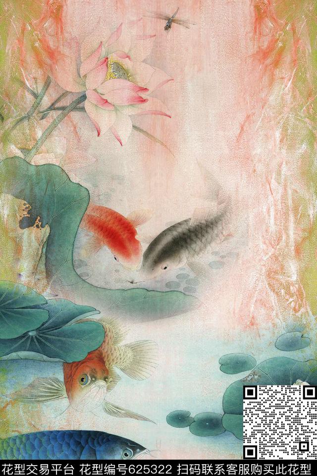 工笔鲤鱼2.jpg - 625322 - 国画 荷花 花朵 - 数码印花花型 － 女装花型设计 － 瓦栏