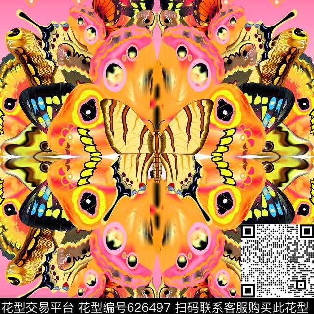 Scarve2.jpg - 626497 - 2017 butterflies scarf - 数码印花花型 － 方巾花型设计 － 瓦栏