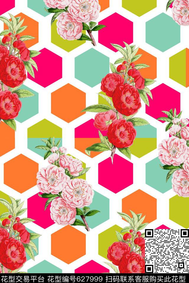 16-5-8-1.jpg - 627999 - 花卉植物 几何 蜂巢 - 数码印花花型 － 女装花型设计 － 瓦栏