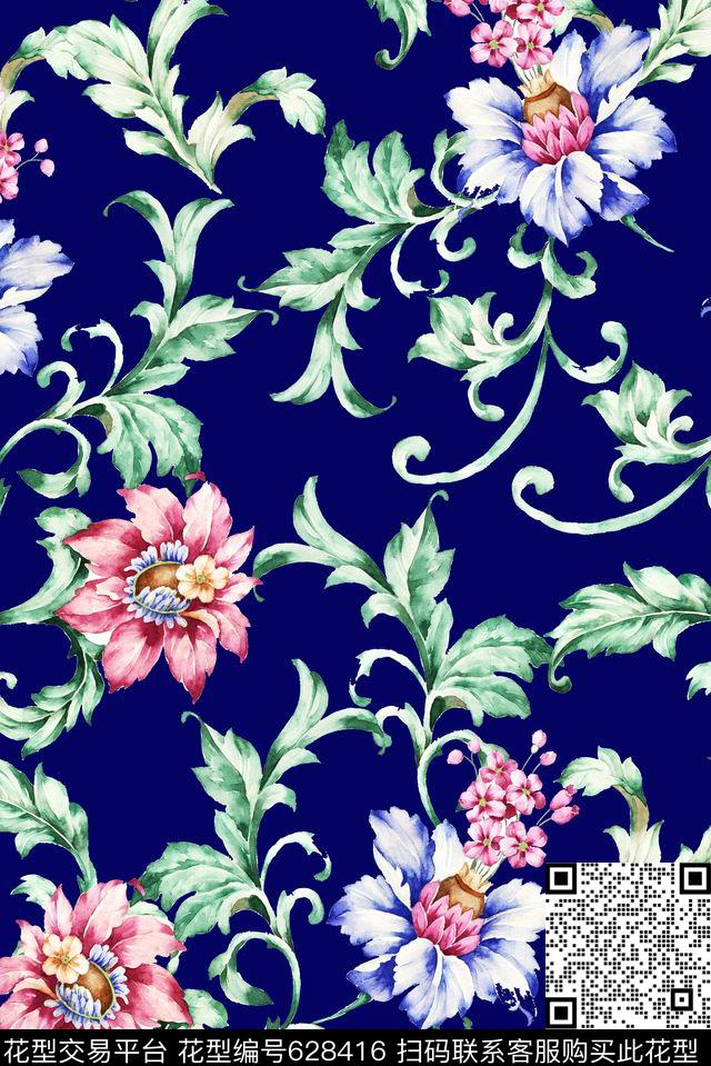 2016-2-105.jpg - 628416 - 中国风 素雅水彩 花卉 - 数码印花花型 － 女装花型设计 － 瓦栏