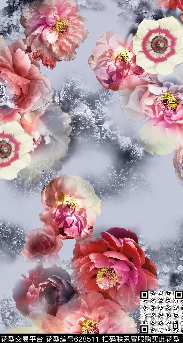C62056.jpg - 628511 - 花朵 花卉 高雅 - 数码印花花型 － 女装花型设计 － 瓦栏