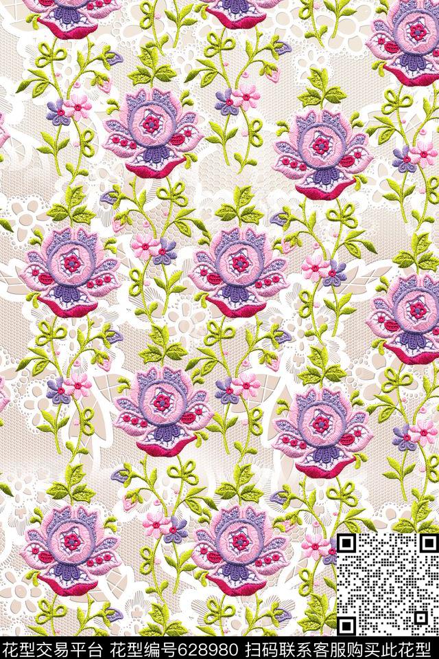 16050631.jpg - 628980 - 花朵 绣花 迪拜花卉 - 数码印花花型 － 女装花型设计 － 瓦栏