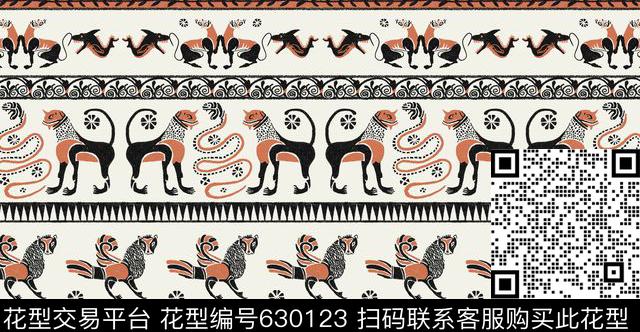 JY-150114.tif - 630123 - 动物 名族 复古 - 传统印花花型 － 女装花型设计 － 瓦栏