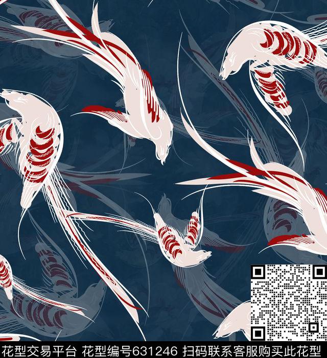 原创几何鸟.jpg - 631246 - 鸟 手绘鸟 创意鸟 - 传统印花花型 － 女装花型设计 － 瓦栏