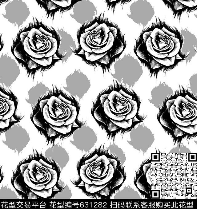玫瑰花花型.tif - 631282 - 沙发花型 玫瑰花 花卉 - 数码印花花型 － 沙发布花型设计 － 瓦栏