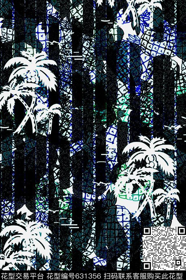 复古椰子树条纹1.jpg - 631356 - 风景 椰子树 条纹 - 数码印花花型 － 男装花型设计 － 瓦栏