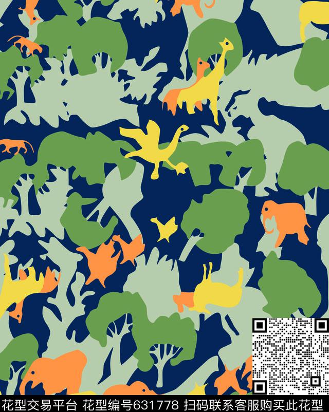 迷彩军绿.tif - 631778 - 迷彩服 树林 动物 - 传统印花花型 － 箱包花型设计 － 瓦栏