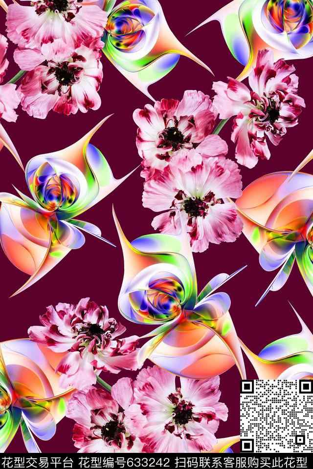 MG-W-537-.jpg - 633242 - 花朵 花卉 抽象 - 数码印花花型 － 女装花型设计 － 瓦栏