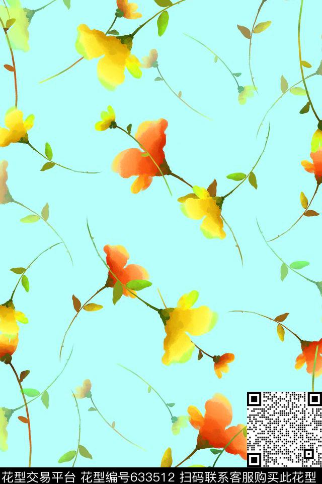水彩花卉啊２.jpg - 633512 - 时尚清新 清新植物 花朵 - 传统印花花型 － 女装花型设计 － 瓦栏