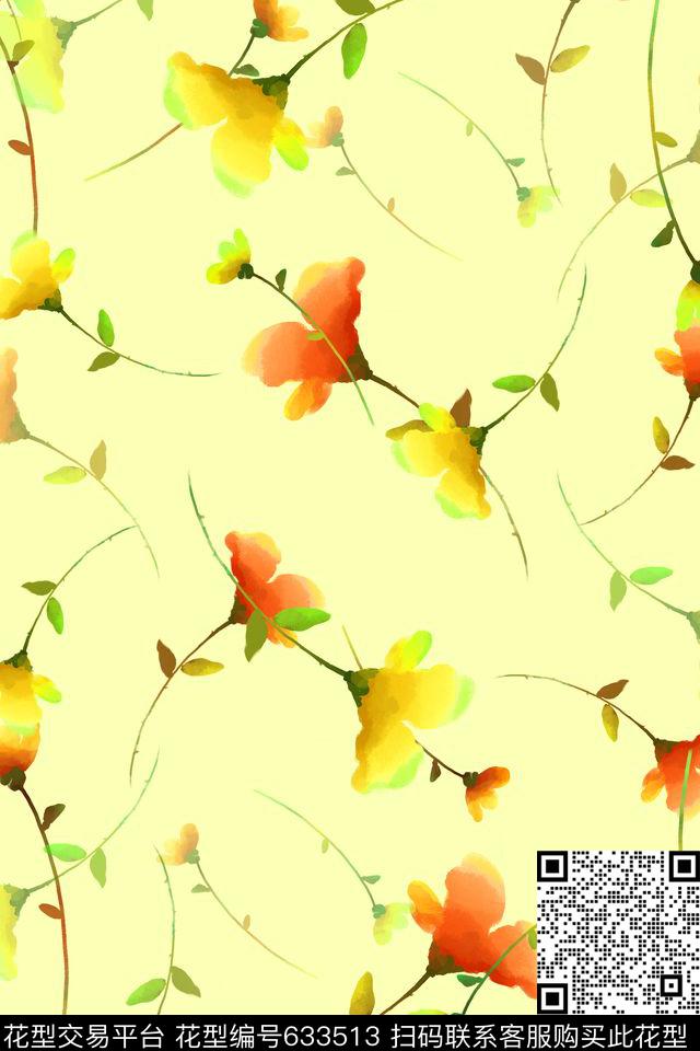 水彩花卉啊３.jpg - 633513 - 时尚清新 清新植物 花朵 - 传统印花花型 － 女装花型设计 － 瓦栏