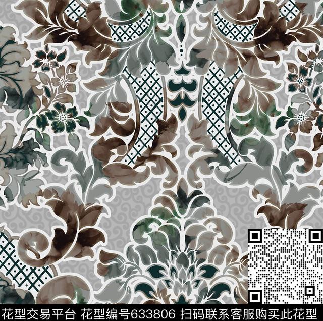 62140.tif - 633806 - 欧式印花 炫彩 水彩 - 数码印花花型 － 窗帘花型设计 － 瓦栏