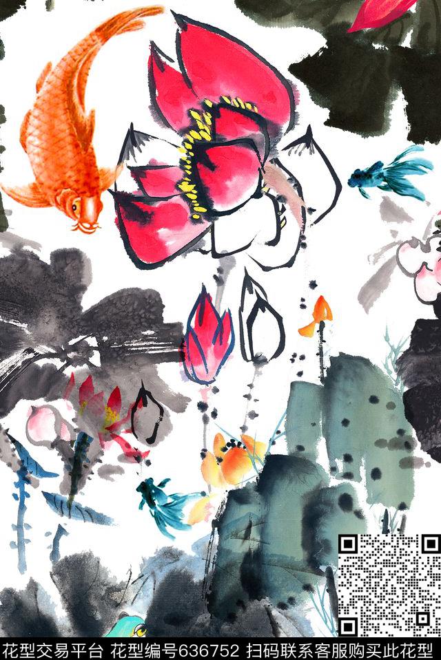 2016-2-118.jpg - 636752 - 山水画 民族风 中国风 - 数码印花花型 － 女装花型设计 － 瓦栏
