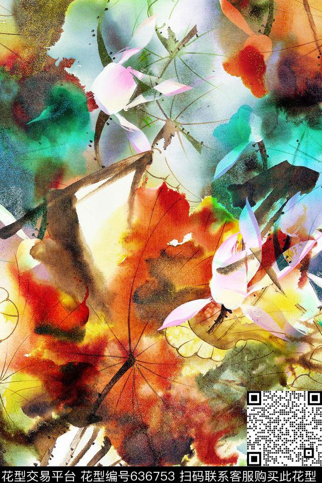 2016-2-119.jpg - 636753 - 水彩花卉、抽象 民族风 中国风 - 数码印花花型 － 女装花型设计 － 瓦栏