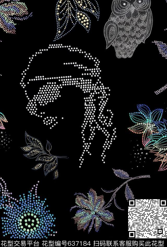 实物钉珠感图案-黑.jpg - 637184 - 钉珠 质感 春夏 - 数码印花花型 － 女装花型设计 － 瓦栏