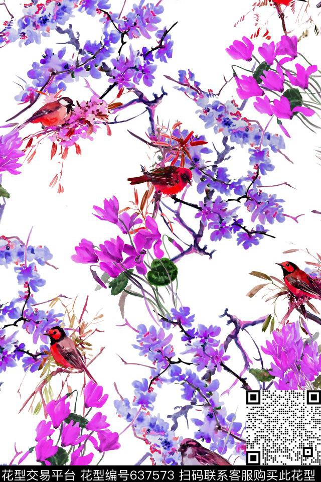 S6A5012-2.jpg - 637573 - 花卉 鸟 手绘 - 数码印花花型 － 女装花型设计 － 瓦栏