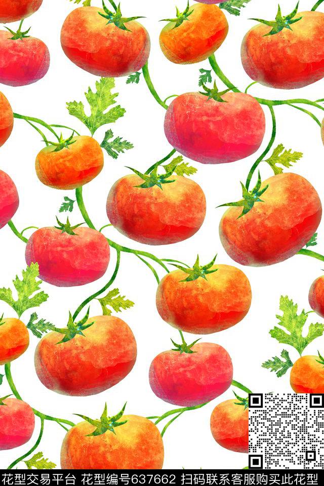 满幅大红色西红柿.jpg - 637662 - 蔬菜 西瓜 多肉 - 数码印花花型 － 女装花型设计 － 瓦栏