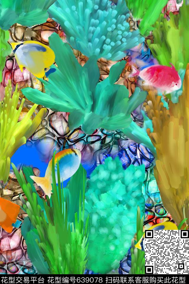 海底世界.jpg - 639078 - 抽像花卉 鱼 海底 - 数码印花花型 － 女装花型设计 － 瓦栏