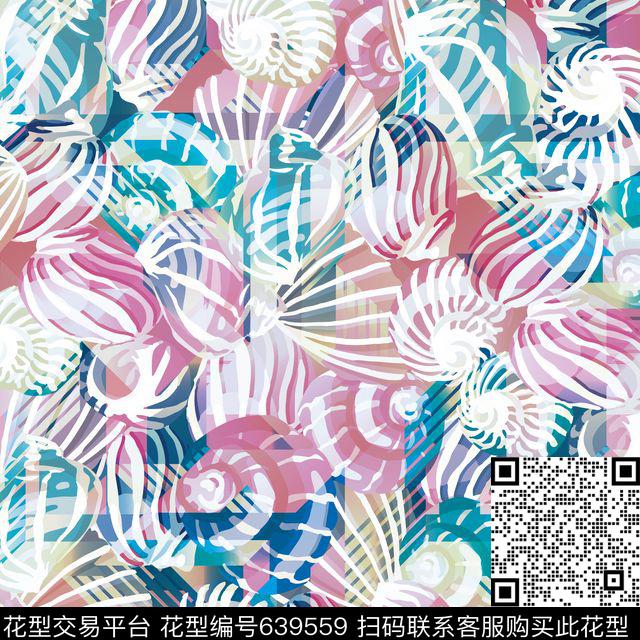 贝壳.jpg - 639559 - 数码 海螺 几何 - 数码印花花型 － 女装花型设计 － 瓦栏