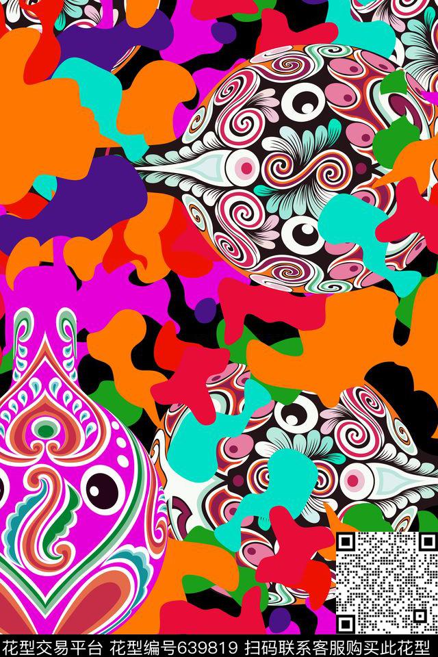 160527炫彩迷彩面具-4.jpg - 639819 - 趣味 颜色 色彩 - 传统印花花型 － 女装花型设计 － 瓦栏